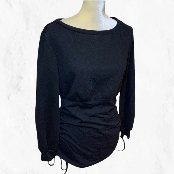 SHEIN Sweaters Shein Ruched Scoop Neck Lantern Sleeve Sweater